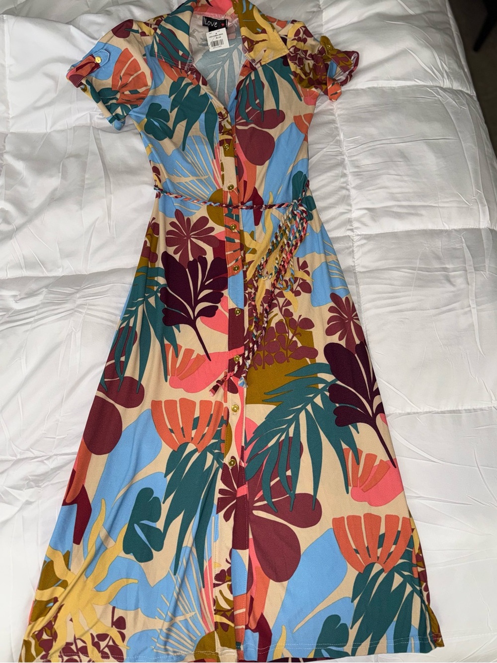Love Tree Multicolor Tropical Maxi Shirt Dress